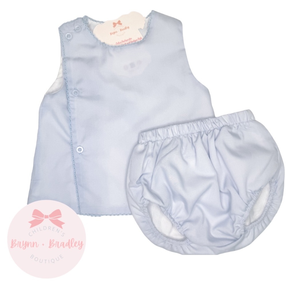 NWT Blue Picot Trim Diaper Set